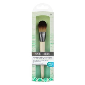 EcoTools | Classic Foundation Brush | Curelondon | Free UK delivery | A classic foundation brush with flat, dense bristles to apply liquid and cream colour for a smooth and flawless base. Cruelty free (PETA certified) and vegan. Made from recycled aluminium and renewable bamboo. 
